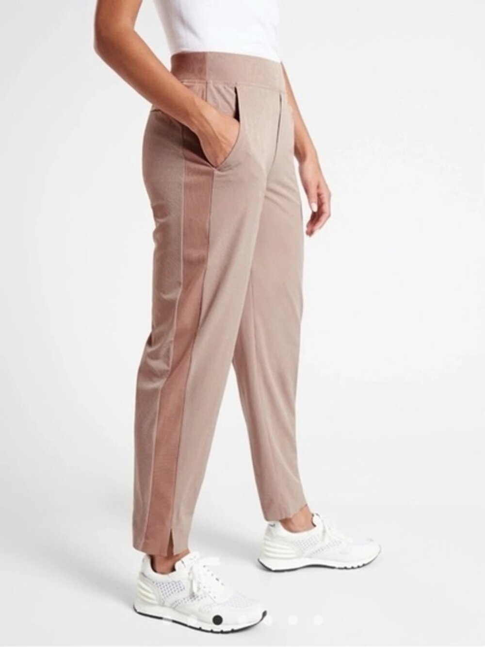 Athleta Brooklyn Textured Ankle Pant Mineral Brown Mauve Pink size 16 Athleisure